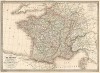 Современная карта Франции с делением на департаменты и военные округа. Atlas universel de geographie ancienne et moderne..., л.22. Париж, 1842