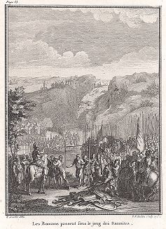 Римляне проходят "под игом" самнитов. Лист из "Краткой истории Рима" (Abrege De L'Histoire Romaine), Париж, 1760-1765 годы