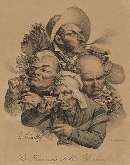 Курильщики и нюхатели табака. Литография Луи-Леопольда Буальи из сюиты "Recueil de grimâces", 1823-28 гг. 