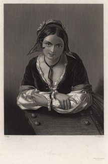 Мария, героиня пьесы Уильяма Шекспира "Двенадцатая ночь". The Heroines of Shakspeare. Лондон, 1850-е гг.