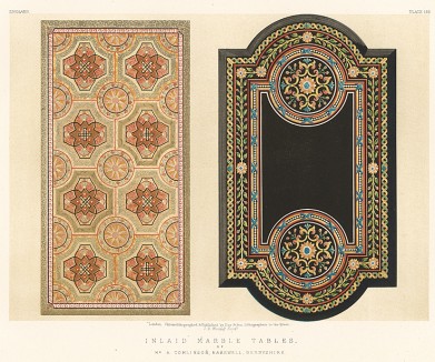 Столешницы с флорентийской мозаикой из дербиширского мрамора из Ашфорда. Каталог Всемирной выставки в Лондоне 1862 года, т.2, л.152