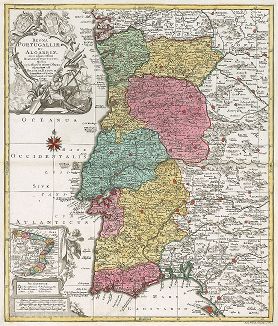 Карта Королевства Португалия и его колоний в Южной Америке. Regna Portugalliae et Algarbiae, cum adjacentibus Hispaniae Provinciis.
