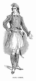 Воспитанник Итонского колледжа, переодетый в костюм, изображает жителя Греции во время фестиваля 1844 года, повторяющегося каждые три года (The Illustrated London News №109 от 01/05/1844 г.)