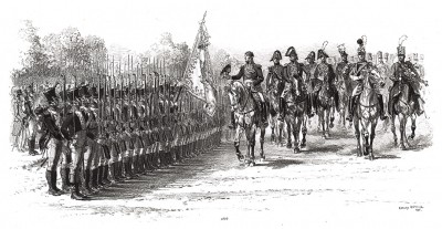 Парад французской армии вскоре после отречения Наполеона I (из Types et uniformes. L'armée françáise par Éduard Detaille. Париж. 1889 год)
