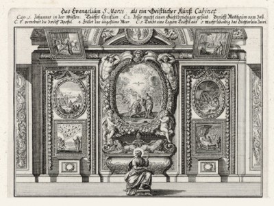 Крещение Иисуса Христа (из Biblisches Engel- und Kunstwerk -- шедевра германского барокко. Гравировал неподражаемый Иоганн Ульрих Краусс в Аугсбурге в 1700 году)