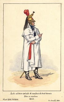 1810 г. Солдат французской кавалерийской школы Сен-Жермен в плаще. Коллекция Роберта фон Арнольди. Германия, 1911-29