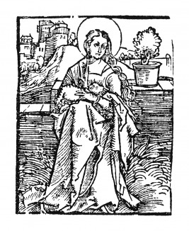 Святая Агнесса Римская. Ганс Бальдунг Грин. Иллюстрация к Hortulus Animae. Издал Martin Flach. Страсбург, 1512