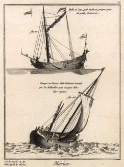 Морской флот. Яхта, урка. (Ивердонская энциклопедия. Том VII. Швейцария, 1778 год)