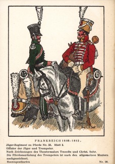 1808-15 гг. Офицер и трубач 23-го конноегерского полка Великой армии Наполеона. Коллекция Роберта фон Арнольди. Германия, 1911-29