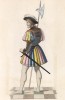 Гвардеец короля Франциска I, вооружённый алебардой (XVI век) (лист 25 работы Жоржа Дюплесси "Исторический костюм XVI -- XVIII веков", роскошно изданной в Париже в 1867 году)