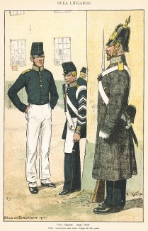 Нижние чины шведской лейб-гвардии в униформе образца 1845-58 гг. Svenska arméns munderingar 1680-1905. Стокгольм, 1911