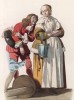 Паж пытается рассмешить молодую горожанку на площади в Амстердаме (лист 114 работы Жоржа Дюплесси "Исторический костюм XVI -- XVIII веков", роскошно изданной в Париже в 1867 году)