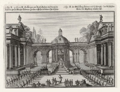 Соломон встречает царицу Савскую (из Biblisches Engel- und Kunstwerk -- шедевра германского барокко. Гравировал неподражаемый Иоганн Ульрих Краусс в Аугсбурге в 1700 году)