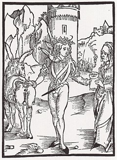 Дурак, решивший посвататься (иллюстрация к главе 52 книги Себастьяна Бранта "Корабль дураков", гравированная Дюрером в 1494 году)