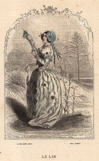 Добродетельная леди Лён с прялкой. Les Fleurs Animées par J.-J Grandville. Париж, 1847