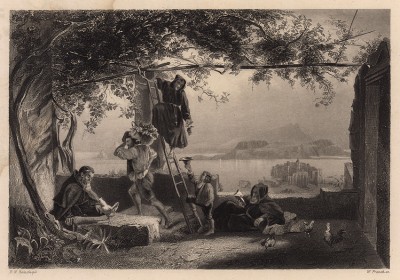 Байский залив. Гравюра с картины Рауха. Картинные галереи Европы, т.3. Санкт-Петербург, 1864
