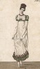 Бальное платье для юной парижанки, украшенное по подолу цветочной вышивкой. В качестве головного убора - повязка из кружев. Из первого французского журнала мод эпохи ампир Journal des dames et des modes, Париж, 1813. Модель № 1285