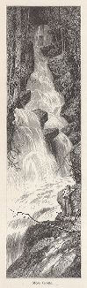 Водопад и грот Мосса, штат Делавэр. Лист из издания "Picturesque America", т.I, Нью-Йорк, 1872.