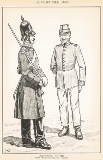 Шведские драгуны в униформе образца 1845-52 гг. Svenska arméns munderingar 1680-1905. Стокгольм, 1911