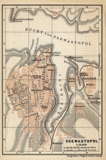 Севастополь (карта-план из популярного немецкого путеводителя K. Baedeker. Russland. Handbuch fur Reisende. Лейпциг, 1897)