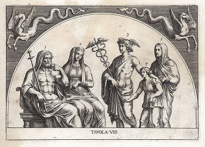 Меркурий представляет Душу Плутону и Прозерпине. Le Pitture Antiche del Sepolcro de' Nasonii...", Рим, 1702 год