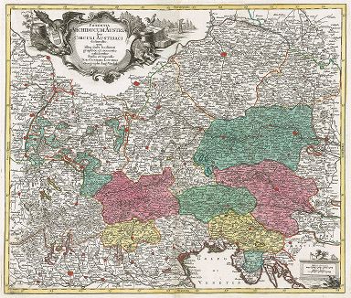 Карта Австрии и близлежащих областей. Potentia Archiducum Austriae sive Circuli Austriaci. 