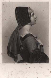 Леди Грей, героиня пьесы Уильяма Шекспира "Генрих VI". The Heroines of Shakspeare. Лондон, 1850-е гг.