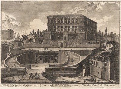 Вид на Палаццо Фарнезе в Капрароле. Лист из серии "Les plus beaux édifices de Rome moderne..." Жана Барбо. 