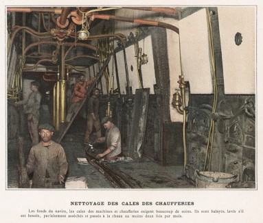 Машинное отделение французского военного корабля. L'Album militaire. Livraison №8. Marine. La vie à bord. Париж, 1890