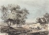 Пастухи с овечками, идущие по дороге. Гравюра с рисунка знаменитого английского пейзажиста Томаса Гейнсборо из коллекции британского мецената Т. Монро. A Collection of Prints ...of Tho. Gainsborough, Лондон, 1819. 