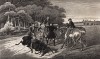 Загнанная Черная Бесс, прекрасная вороная кобыла Турпина, умирает от усталости. Turpin's Ride to York. Лондон, 1839