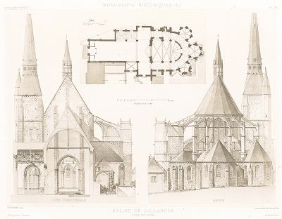 Церковь Сен-Пьер-е-Сен-Поль де Гелардон (XI и XVI века), лист 1. Archives de la Commission des monuments historiques, т.3, Париж, 1898-1903. 