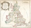 Карта Британии и Ирландии (Britannicae insulae in quibus Albion seu Britannia Major, et Ivernia seu Britannia Minor), составленная по картам Николя Сансона королевскими картографами Жилем и Дидье Робер де Вогонди для Atlas Universel. Париж, 1750