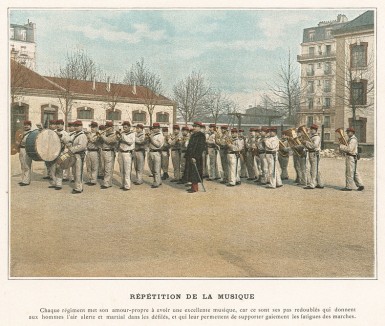 Репетиция полкового оркестра французской пехоты. L'Album militaire. Livraison №1. Infanterie. Serviсe interieur. Париж, 1890