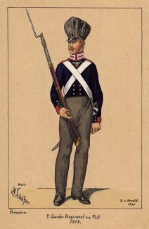 1814 г. Солдат прусской гвардейской пехоты (полк zu Fuss). Коллекция Роберта фон Арнольди. Германия, 1911-28