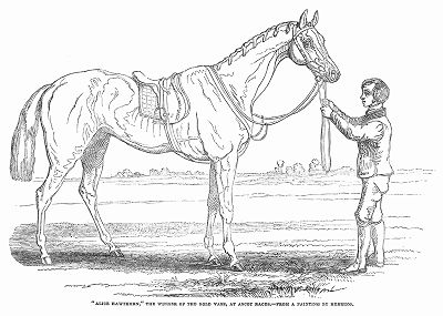 Лошадь, победившая на скачках на ипподроме Аскот, расположенном недалеко от Виндзора, находящемся под покровительством британского королевского дома (The Illustrated London News №110 от 08/06/1844 г.)