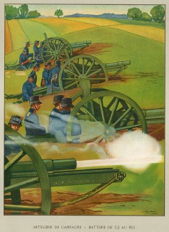 Орудия швейцарской артиллерии ведут огонь. Notre armée. Женева, 1915