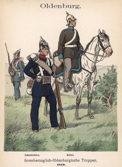 Униформа армии Великого герцогства Ольденбург в 1849 г. Uniformenkunde Рихарда Кнотеля, л.45. Ратенау (Германия), 1890