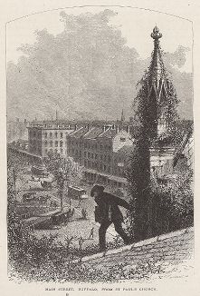 Вид на Мейн-стрит от собора Святого Павла, Баффало, штат Нью-Йорк. Лист из издания "Picturesque America", т.I, Нью-Йорк, 1872.