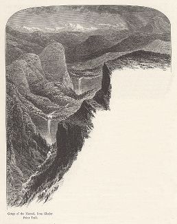 Долина реки Мерсид-ривер, вид с ледника. Йосемити, штат Калифорния. Лист из издания "Picturesque America", т.I, Нью-Йорк, 1872.