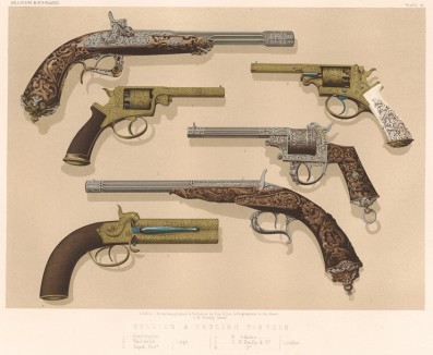 Дуэльные и боевые пистолеты от знаменитых в середине XIX века английских и бельгийских оружейных фирм (Каталог Всемирной выставки в Лондоне. 1862 год. Том 1. Лист 95)