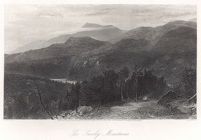 Горная гряда Грейт-Смоки-Маунтинс в Северной Каролине. Лист из издания "Picturesque America", т.I, Нью-Йорк, 1873.