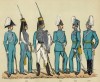 Мундиры кавалеристов шведской королевской гвардии (гусары (1820-е гг.), драгун (1845), улан (1860) , кавалергард (1899))
