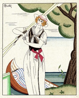 Костюм для речной прогулки. Рекламная иллюстрация художника Шарля Мартена для неизвестного французского дома моды. Les feuillets d'art. Париж, 1920