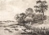 Пейзаж с изгородью. Гравюра с рисунка знаменитого английского пейзажиста Томаса Гейнсборо из коллекции Дж. Лапорта. A Collection of Prints ...of Tho. Gainsborough, Лондон, 1819. 