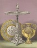 Чеканные серебряные вазы и блюда от Messrs Elkington & Co. Блюдо "Розеуотер", исполненное мастерами этой фирмы, вручается победительнице Уимблдонского турнира по сей день. Каталог Всемирной выставки в Лондоне 1862 года, т.2, л.102.