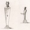 Две гермы. Высота изображений соответствует оригиналам. №1.Бронзовая голова Пана установлена на мраморной герме с рельефными гениталиями из бронзы. №2.Гротескная бронзовая фигура Приапа.