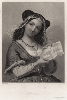 Миссис Форд, героиня пьесы Уильяма Шекспира "Виндзорские проказницы". The Heroines of Shakspeare. Лондон, 1850-е гг.
