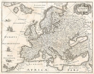 Новая карта Европы. Evropa Noua Delineatio. Составил Маттеус Мериан для Theatrum Europaeum, 1643 год. 