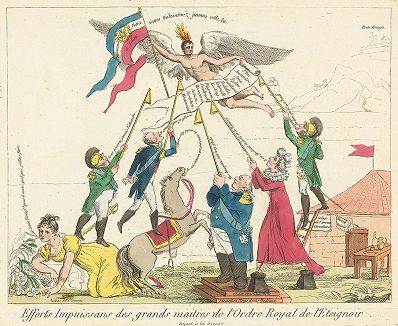 Бесплодные усилия магистров Королевского ордена Гасильников. Первый консул Наполеон Бонапарт направляется в Нотр-Дам де Пари на мессу 18 апреля 1802 года. 